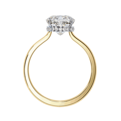 Cushion Cut Lab Grown Diamond Solitaire Engagement Ring with Hidden Halo