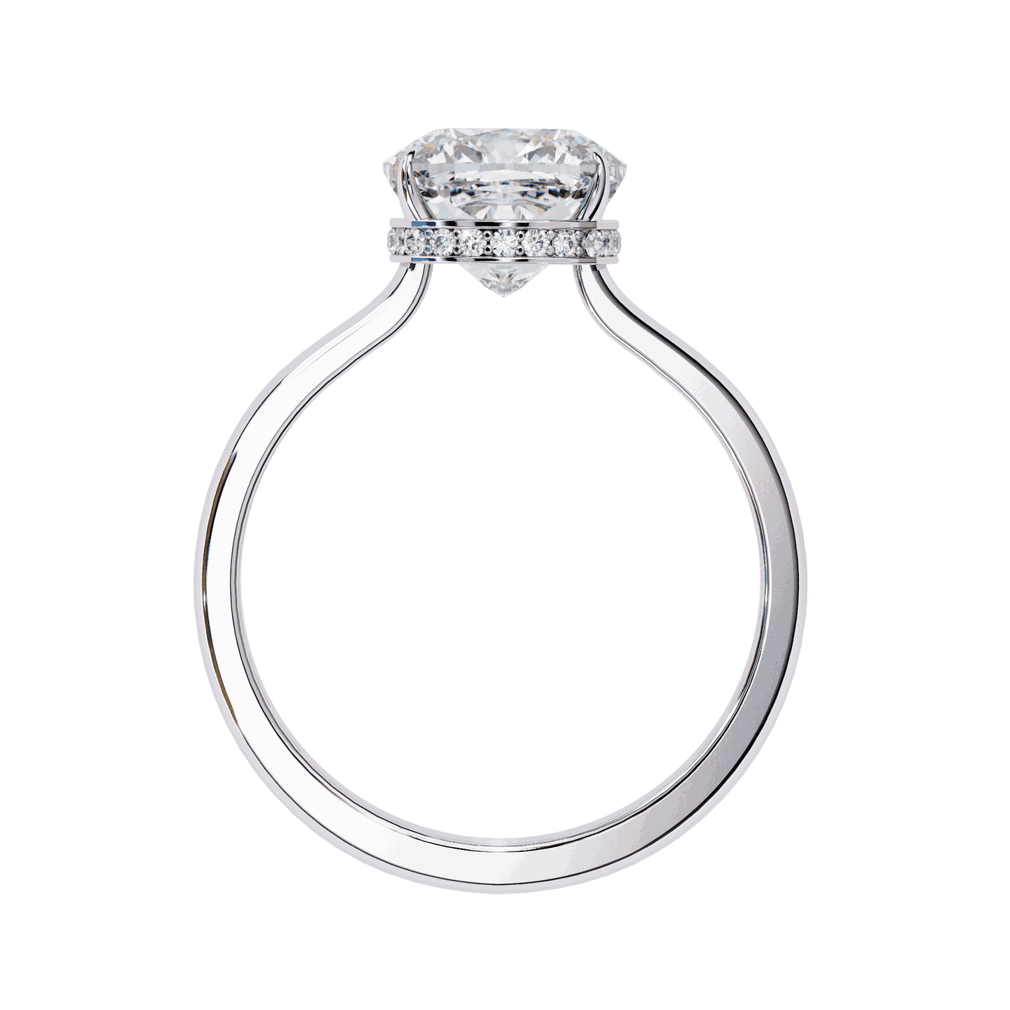 Cushion Cut Lab Grown Diamond Solitaire Engagement Ring with Hidden Halo