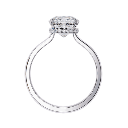 Cushion Cut Lab Grown Diamond Solitaire Engagement Ring with Hidden Halo