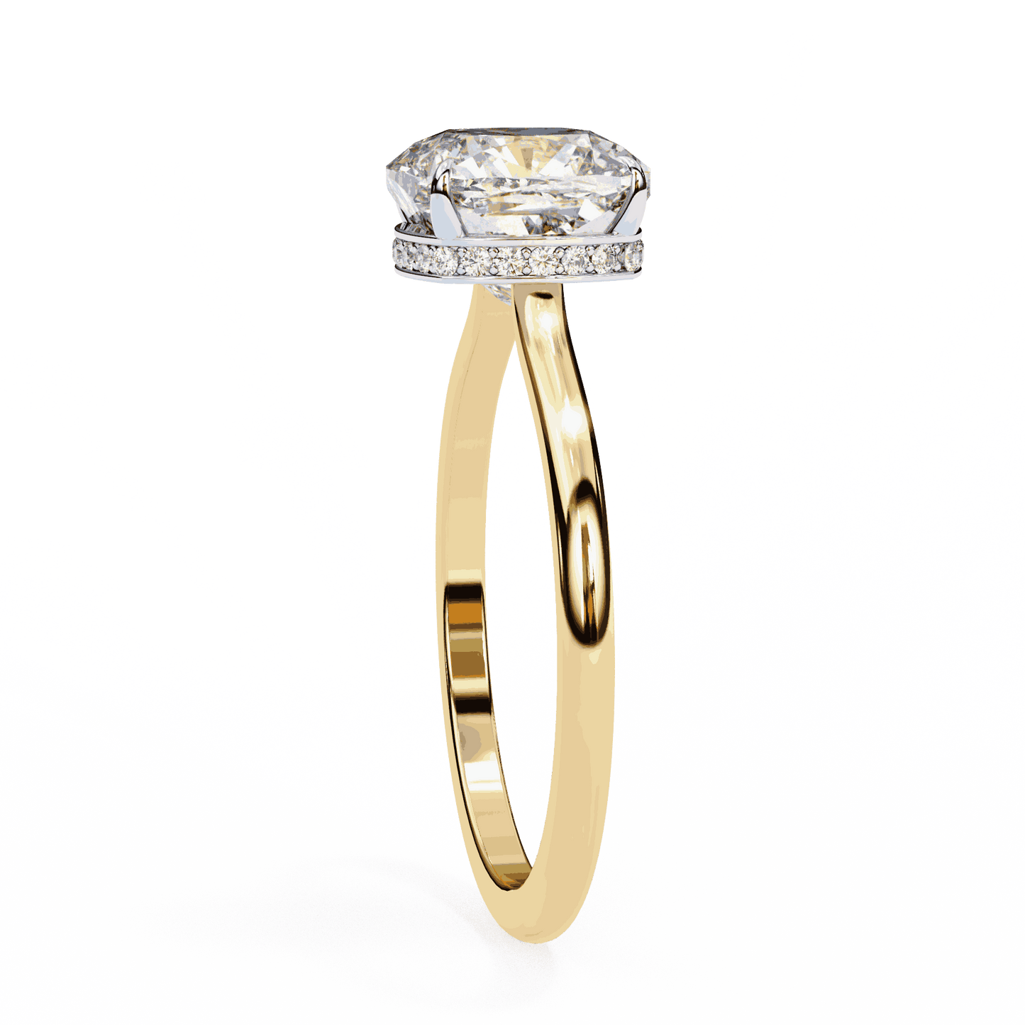 Cushion Cut Lab Grown Diamond Solitaire Engagement Ring with Hidden Halo