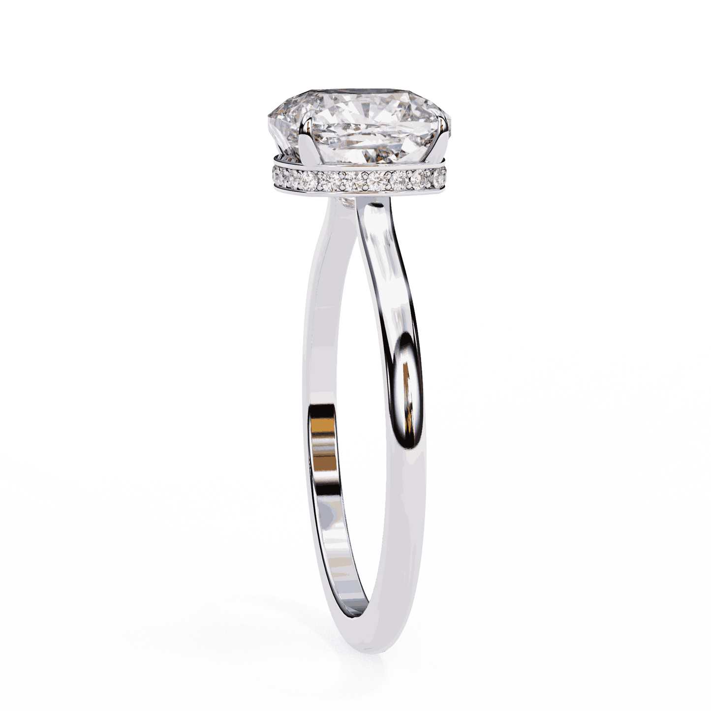 Cushion Cut Lab Grown Diamond Solitaire Engagement Ring with Hidden Halo
