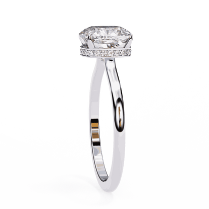Cushion Cut Lab Grown Diamond Solitaire Engagement Ring with Hidden Halo