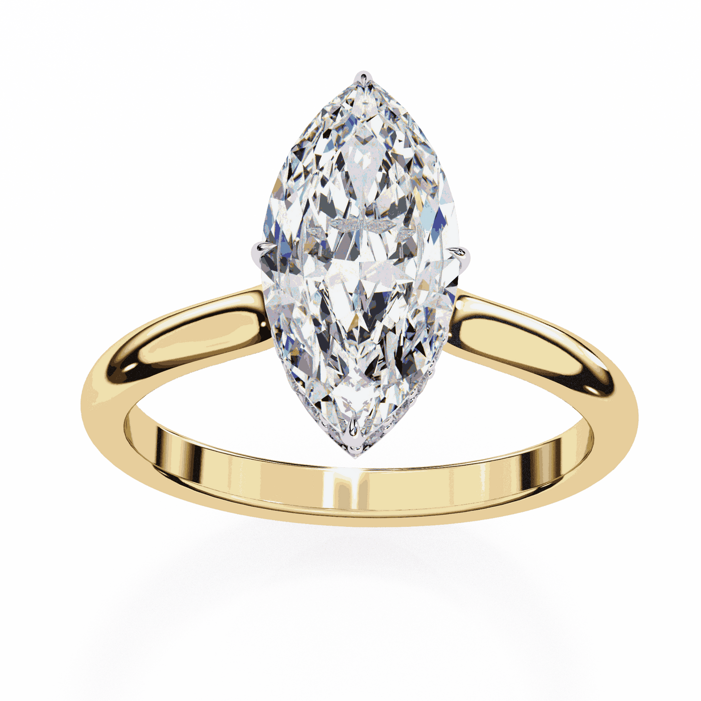 Marquise Cut Lab Grown Diamond Solitaire Engagement Ring with Hidden Halo