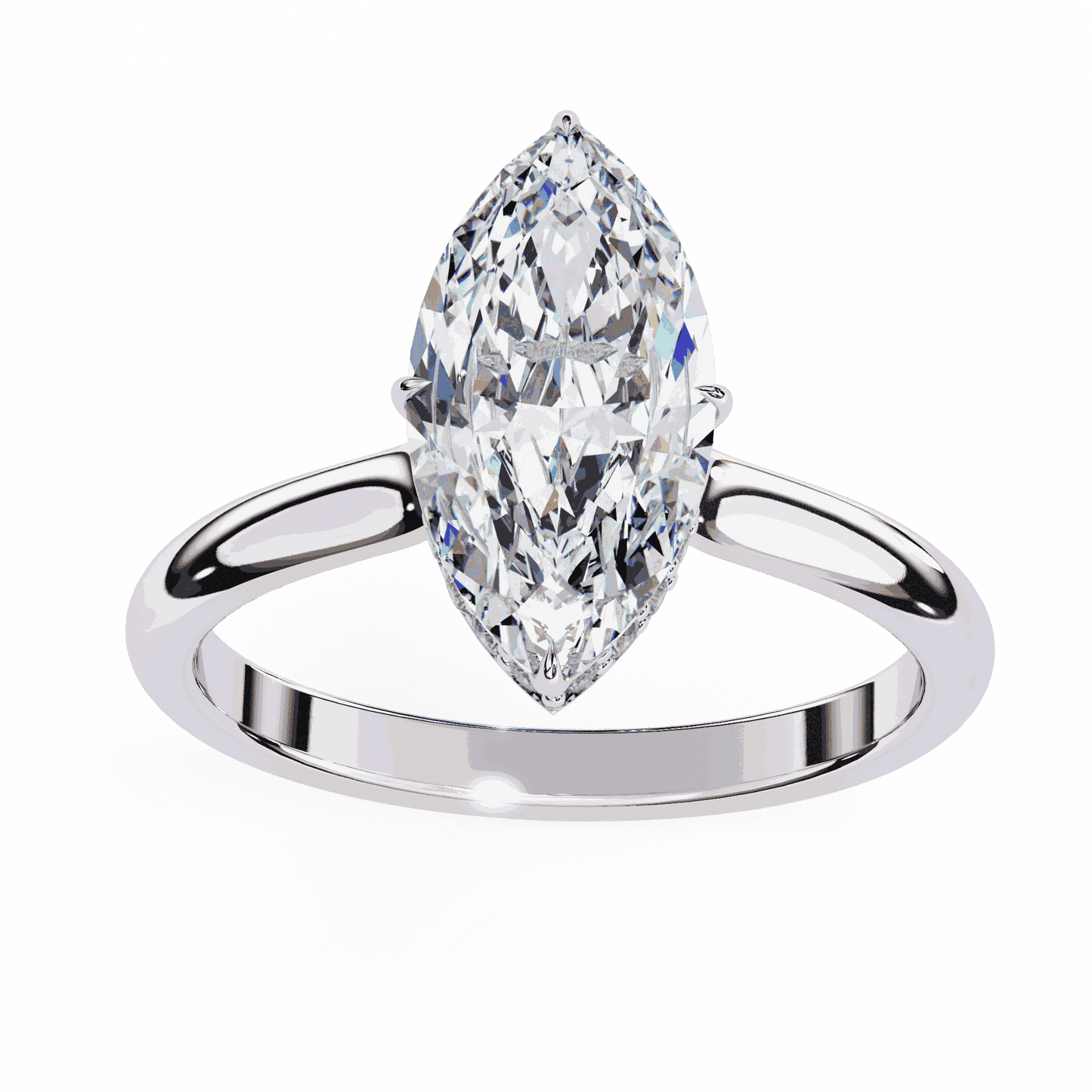 Marquise Cut Lab Grown Diamond Solitaire Engagement Ring with Hidden Halo