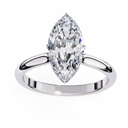Marquise Cut Lab Grown Diamond Solitaire Engagement Ring with Hidden Halo