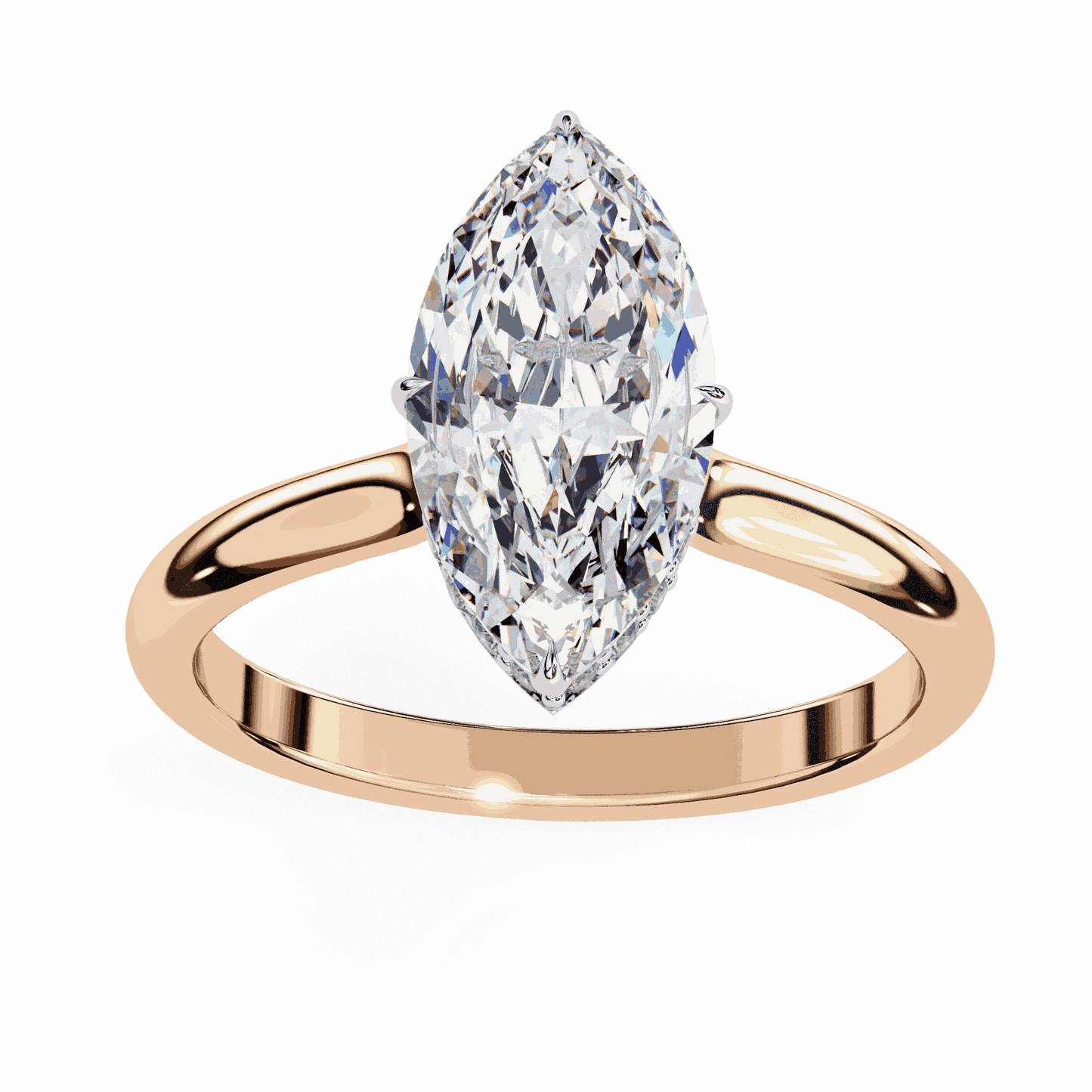 Marquise Cut Lab Grown Diamond Solitaire Engagement Ring with Hidden Halo