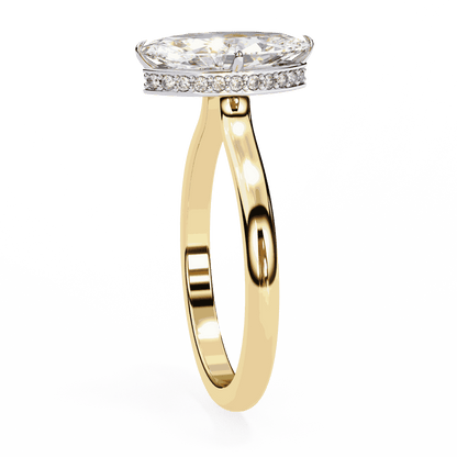 Marquise Cut Lab Grown Diamond Solitaire Engagement Ring with Hidden Halo
