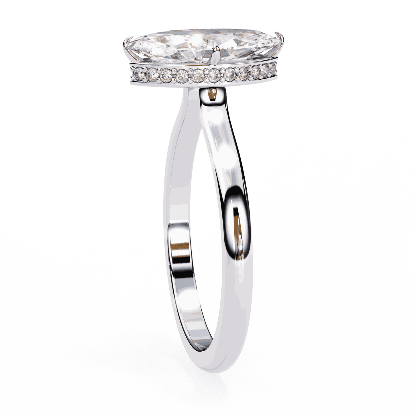 Marquise Cut Lab Grown Diamond Solitaire Engagement Ring with Hidden Halo