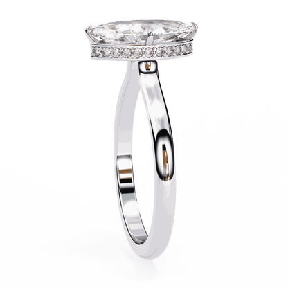 Marquise Cut Lab Grown Diamond Solitaire Engagement Ring with Hidden Halo