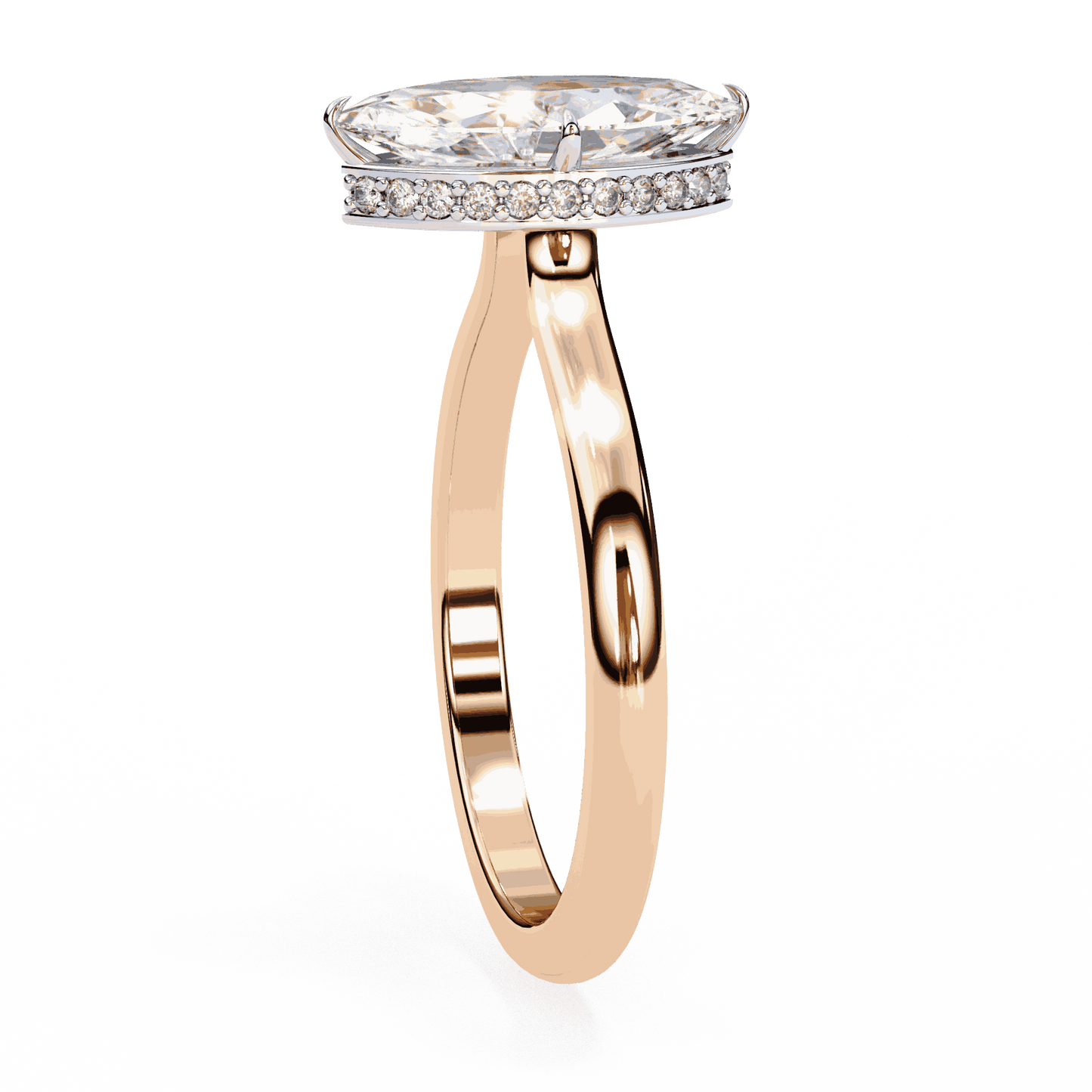 Marquise Cut Lab Grown Diamond Solitaire Engagement Ring with Hidden Halo
