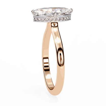 Marquise Cut Lab Grown Diamond Solitaire Engagement Ring with Hidden Halo