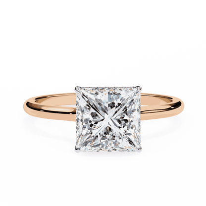 Princess Cut Lab Grown Diamond Solitaire Engagement Ring with Hidden Halo
