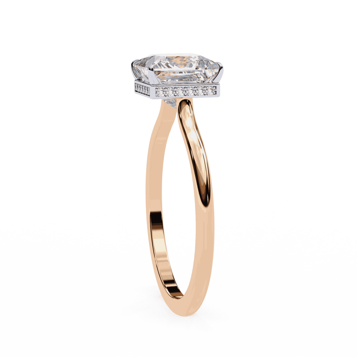 Princess Cut Lab Grown Diamond Solitaire Engagement Ring with Hidden Halo