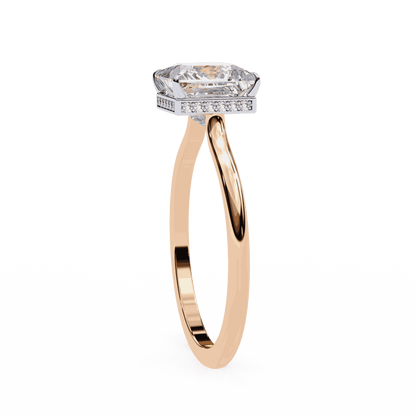 Princess Cut Lab Grown Diamond Solitaire Engagement Ring with Hidden Halo