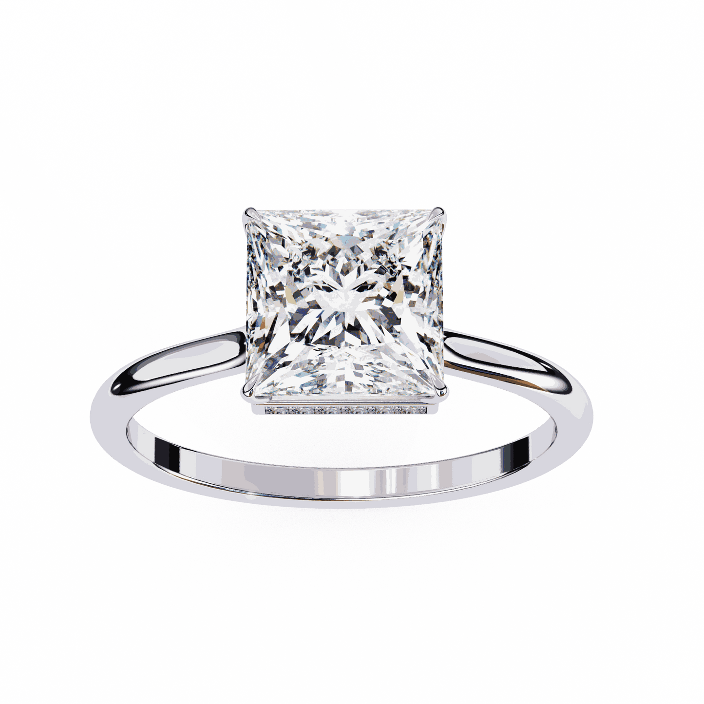 Princess Cut Lab Grown Diamond Solitaire Engagement Ring with Hidden Halo
