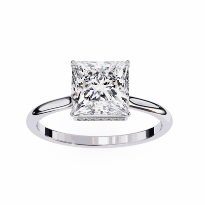 Princess Cut Lab Grown Diamond Solitaire Engagement Ring with Hidden Halo