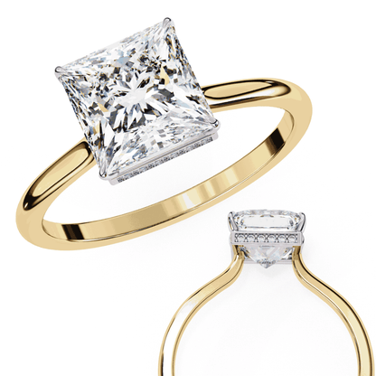 Princess Cut Lab Grown Diamond Solitaire Engagement Ring with Hidden Halo