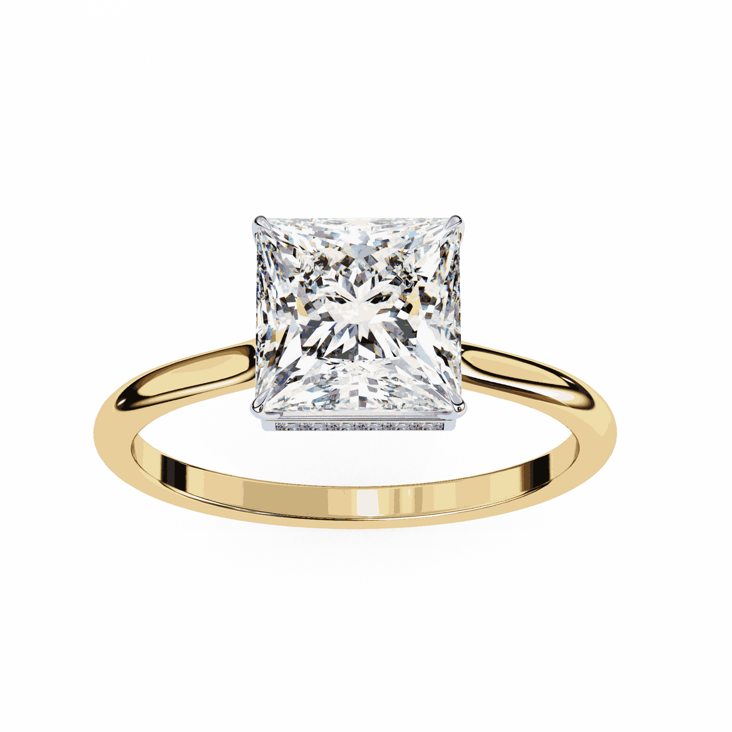 Princess Cut Lab Grown Diamond Solitaire Engagement Ring with Hidden Halo