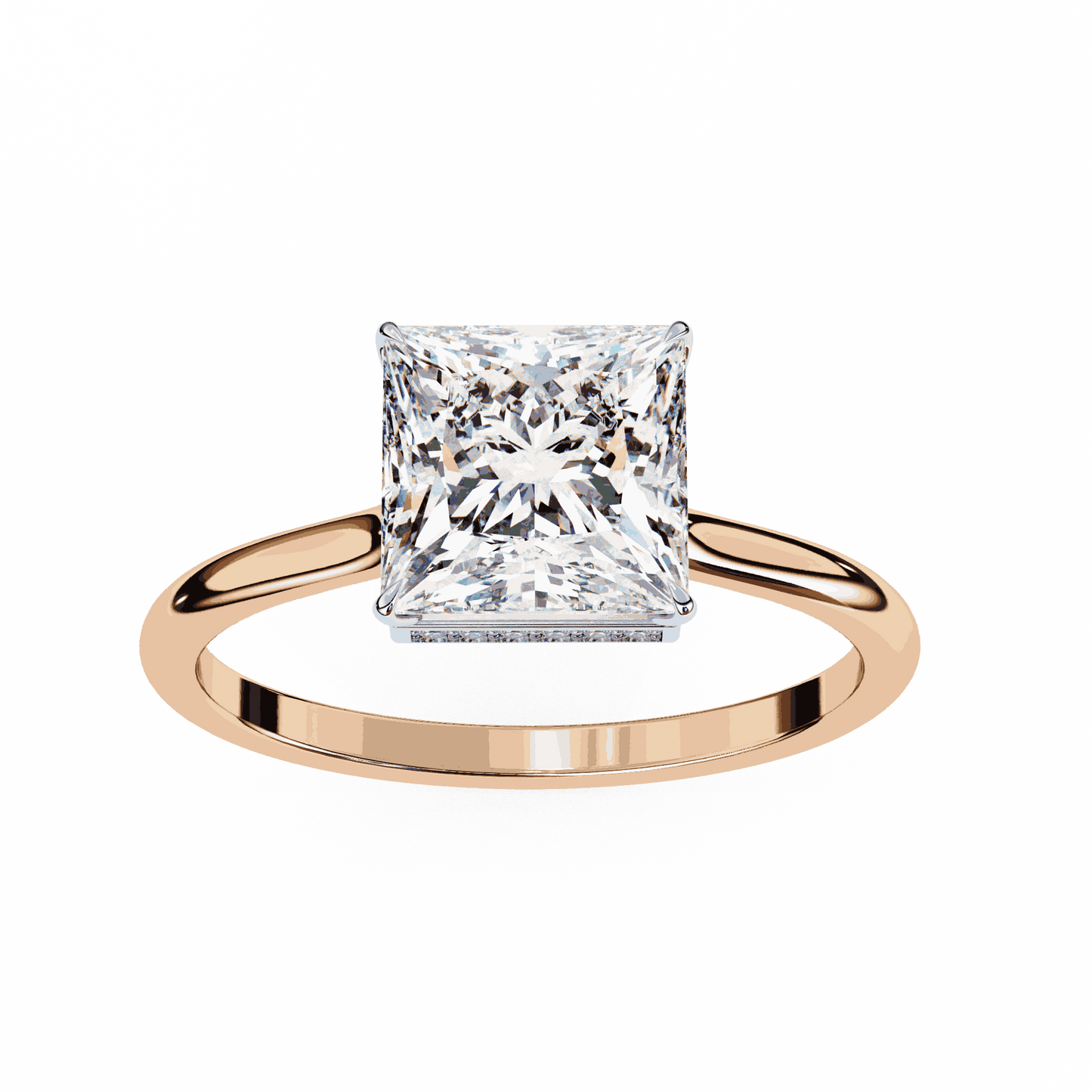 Princess Cut Lab Grown Diamond Solitaire Engagement Ring with Hidden Halo