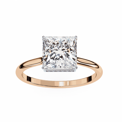 Princess Cut Lab Grown Diamond Solitaire Engagement Ring with Hidden Halo