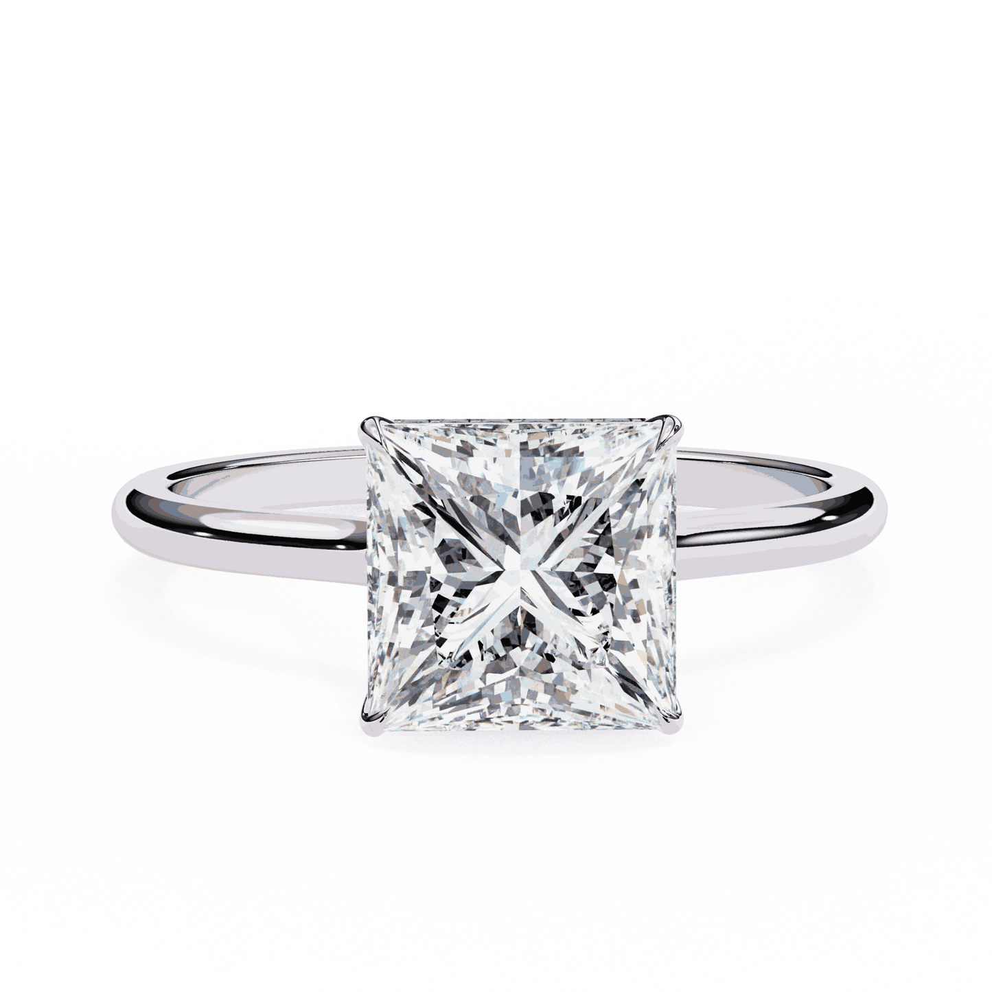 Princess Cut Lab Grown Diamond Solitaire Engagement Ring with Hidden Halo