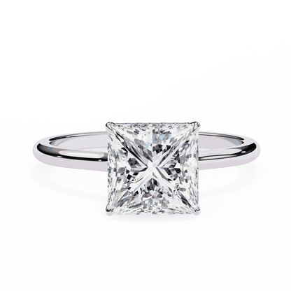 Princess Cut Lab Grown Diamond Solitaire Engagement Ring with Hidden Halo