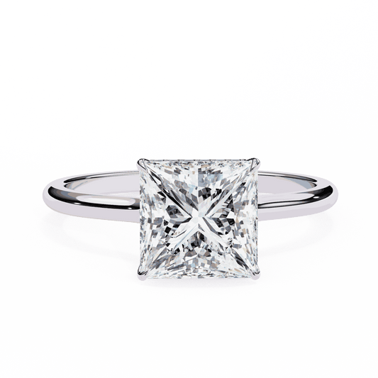 Princess Cut Lab Grown Diamond Solitaire Engagement Ring with Hidden Halo