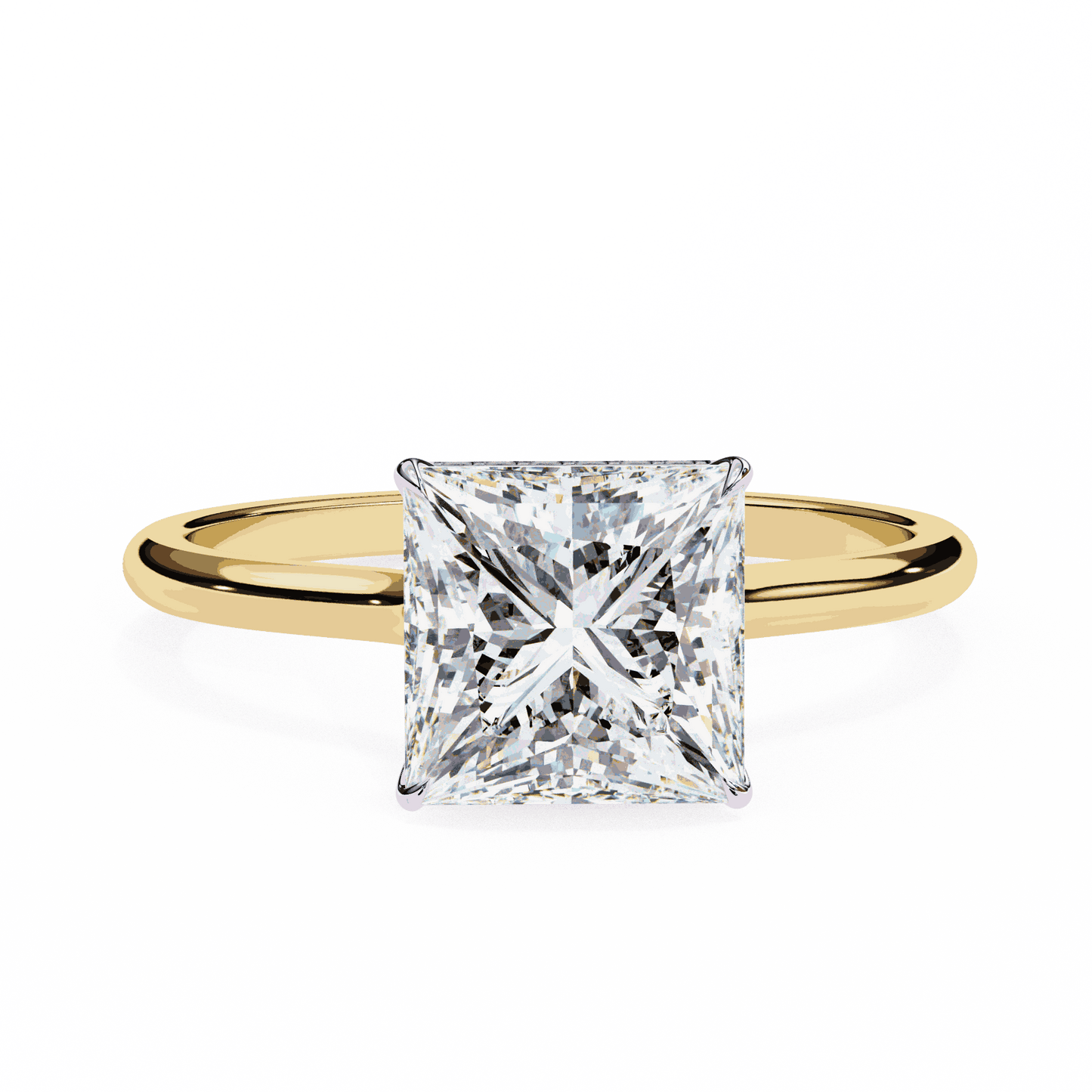 Princess Cut Lab Grown Diamond Solitaire Engagement Ring with Hidden Halo