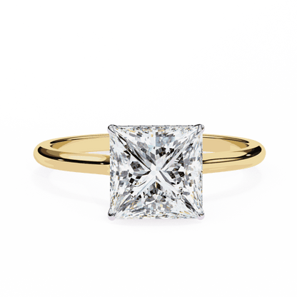 Princess Cut Lab Grown Diamond Solitaire Engagement Ring with Hidden Halo