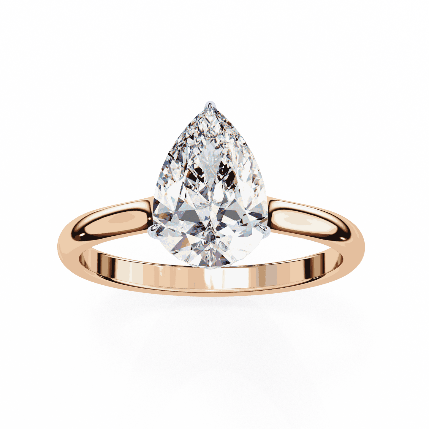 Pear Cut Lab Grown Diamond Solitaire Engagement Ring with Hidden Halo Basket