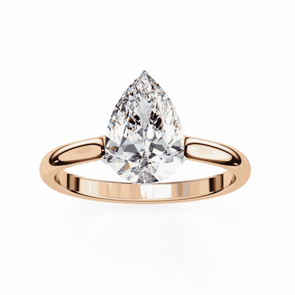 Pear Cut Lab Grown Diamond Solitaire Engagement Ring with Hidden Halo Basket