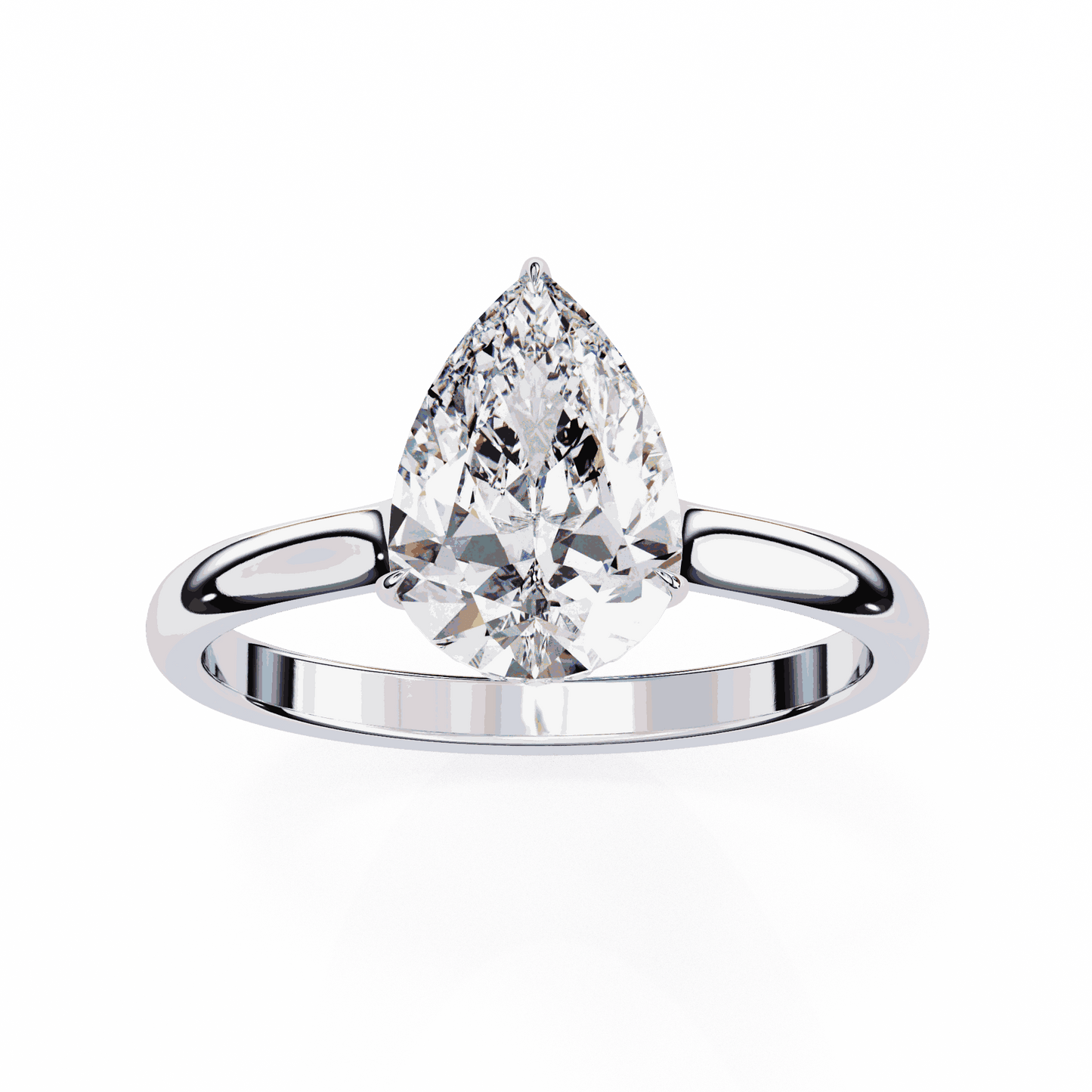 Pear Cut Lab Grown Diamond Solitaire Engagement Ring with Hidden Halo Basket