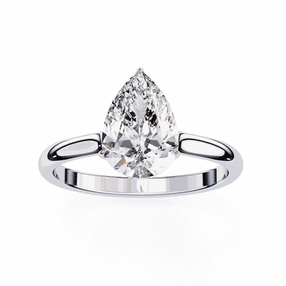 Pear Cut Lab Grown Diamond Solitaire Engagement Ring with Hidden Halo Basket