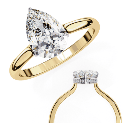 Pear Cut Lab Grown Diamond Solitaire Engagement Ring with Hidden Halo Basket