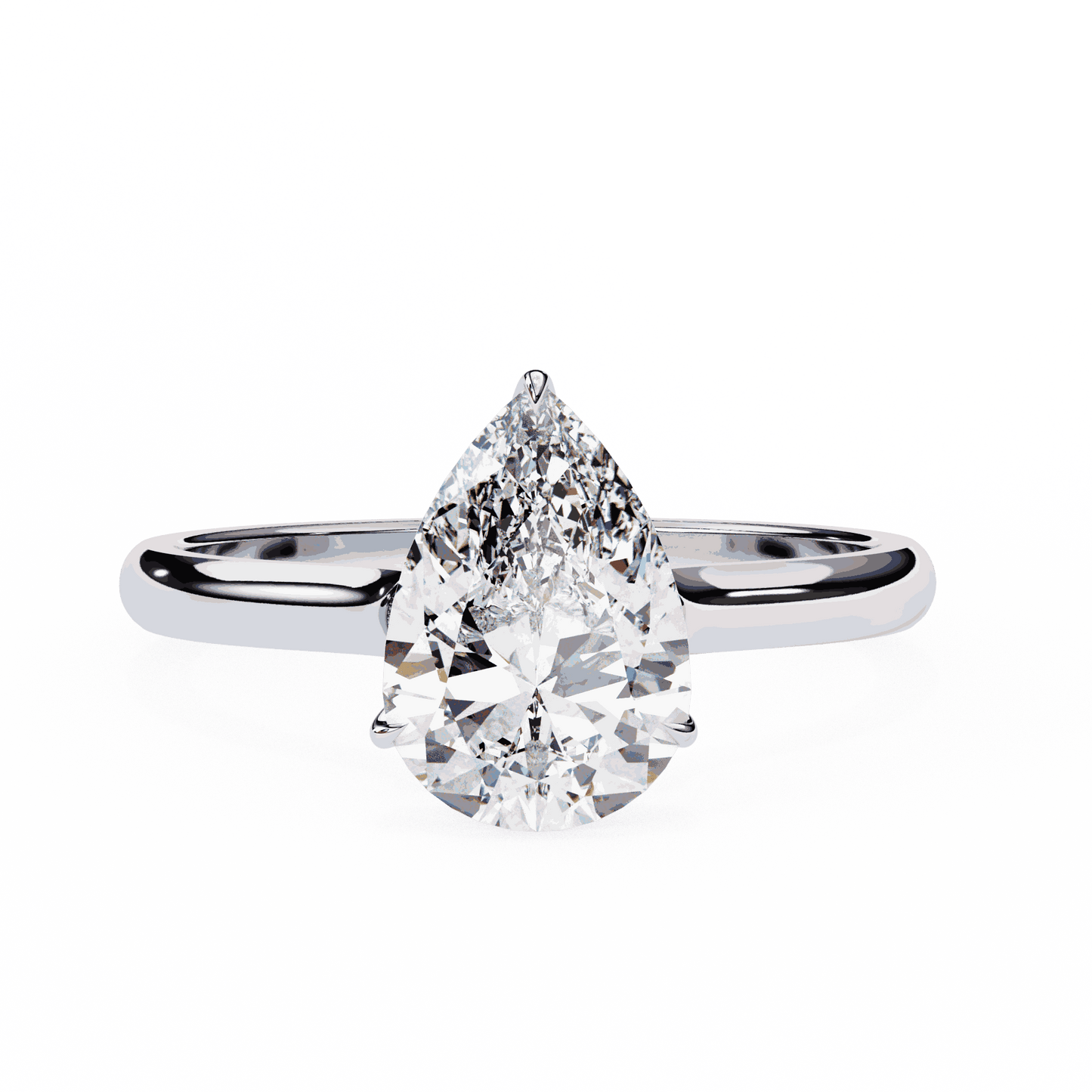 Pear Cut Lab Grown Diamond Solitaire Engagement Ring with Hidden Halo Basket