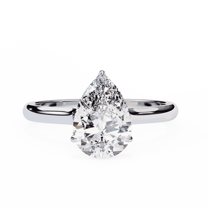 Pear Cut Lab Grown Diamond Solitaire Engagement Ring with Hidden Halo Basket