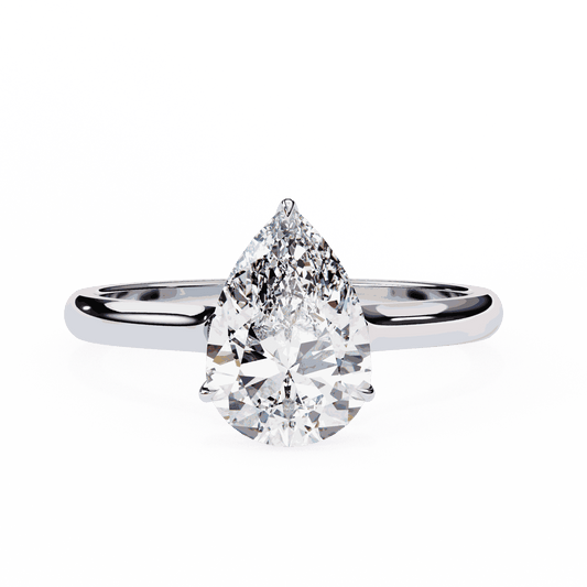 Pear Cut Lab Grown Diamond Solitaire Engagement Ring with Hidden Halo Basket
