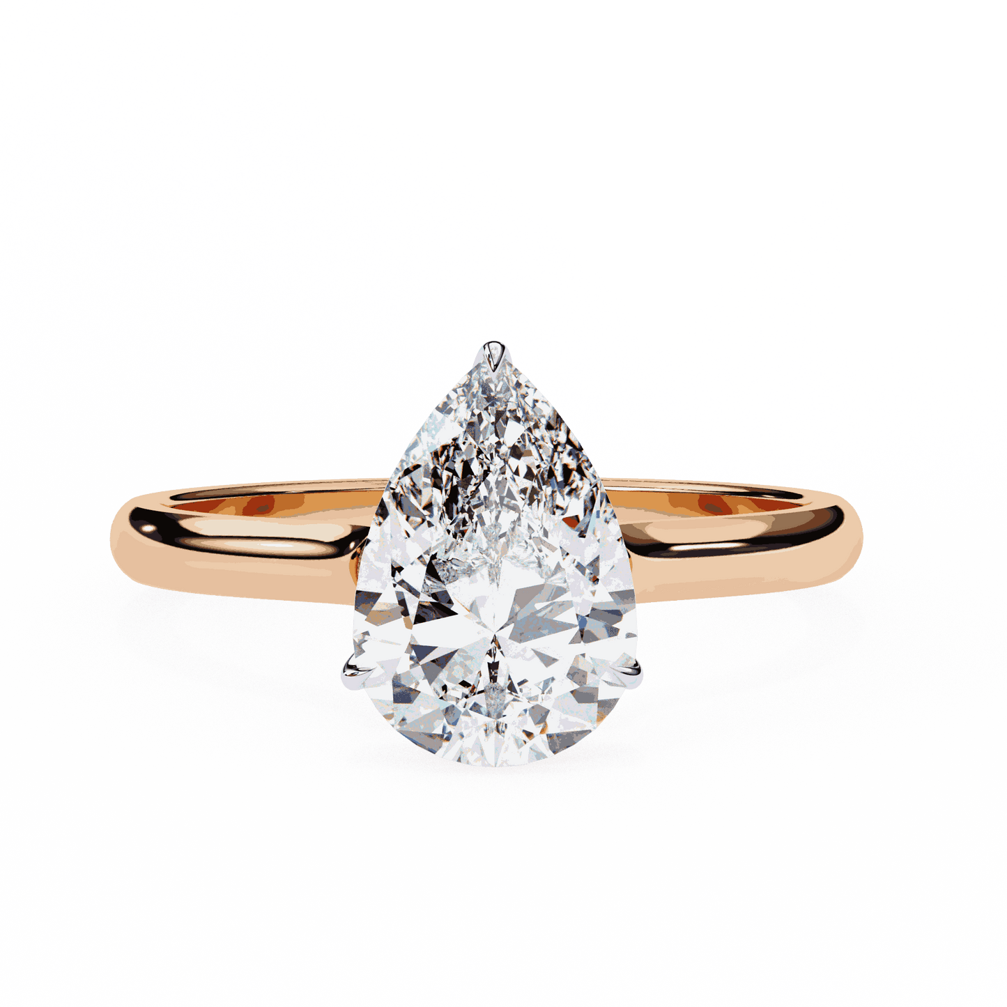 Pear Cut Lab Grown Diamond Solitaire Engagement Ring with Hidden Halo Basket