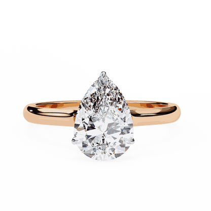 Pear Cut Lab Grown Diamond Solitaire Engagement Ring with Hidden Halo Basket