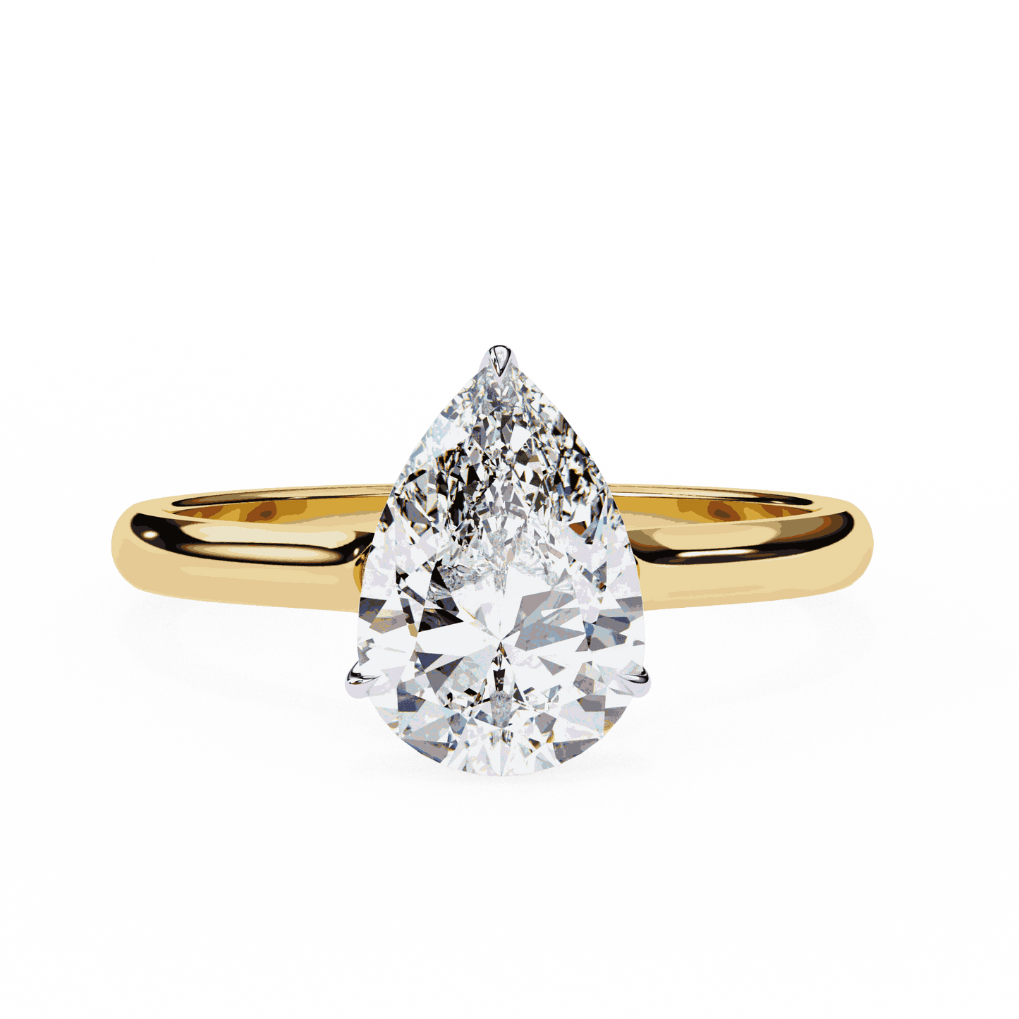 Pear Cut Lab Grown Diamond Solitaire Engagement Ring with Hidden Halo Basket