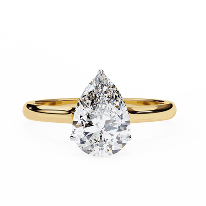 Pear Cut Lab Grown Diamond Solitaire Engagement Ring with Hidden Halo Basket