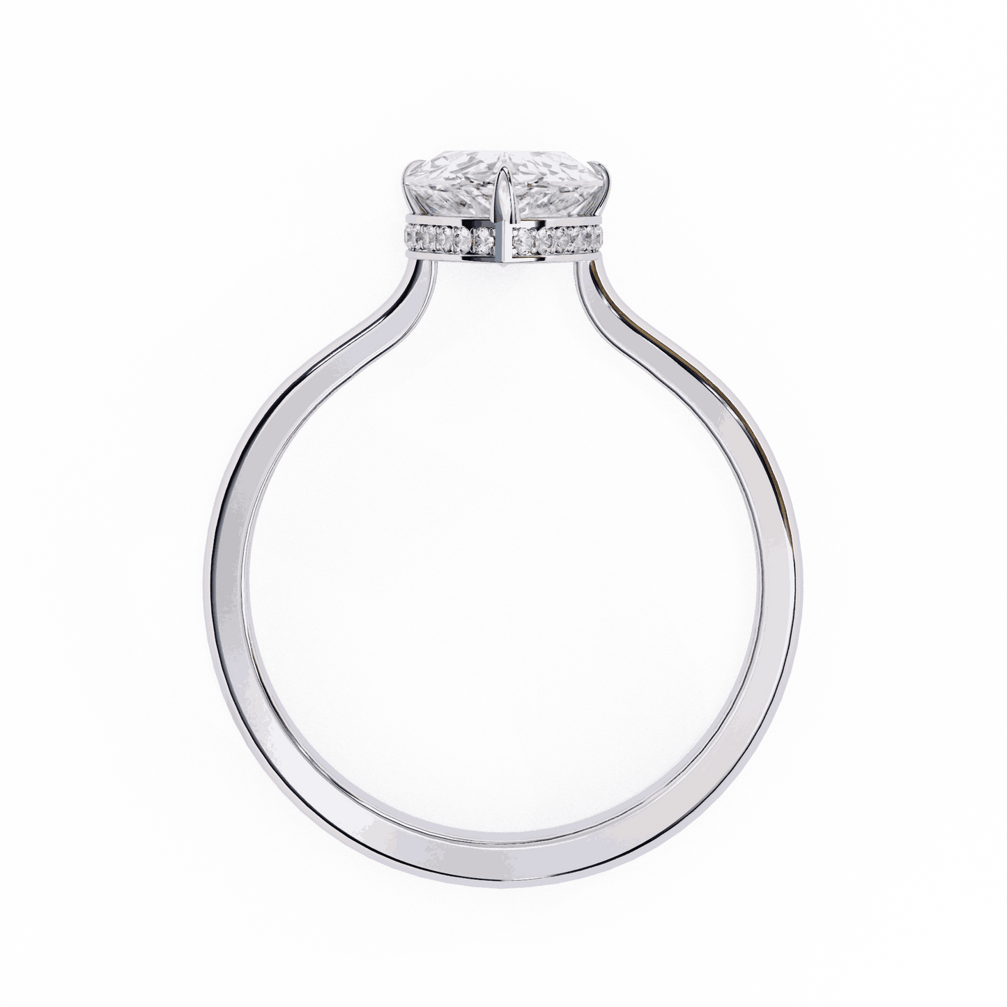 Pear Cut Lab Grown Diamond Solitaire Engagement Ring with Hidden Halo Basket
