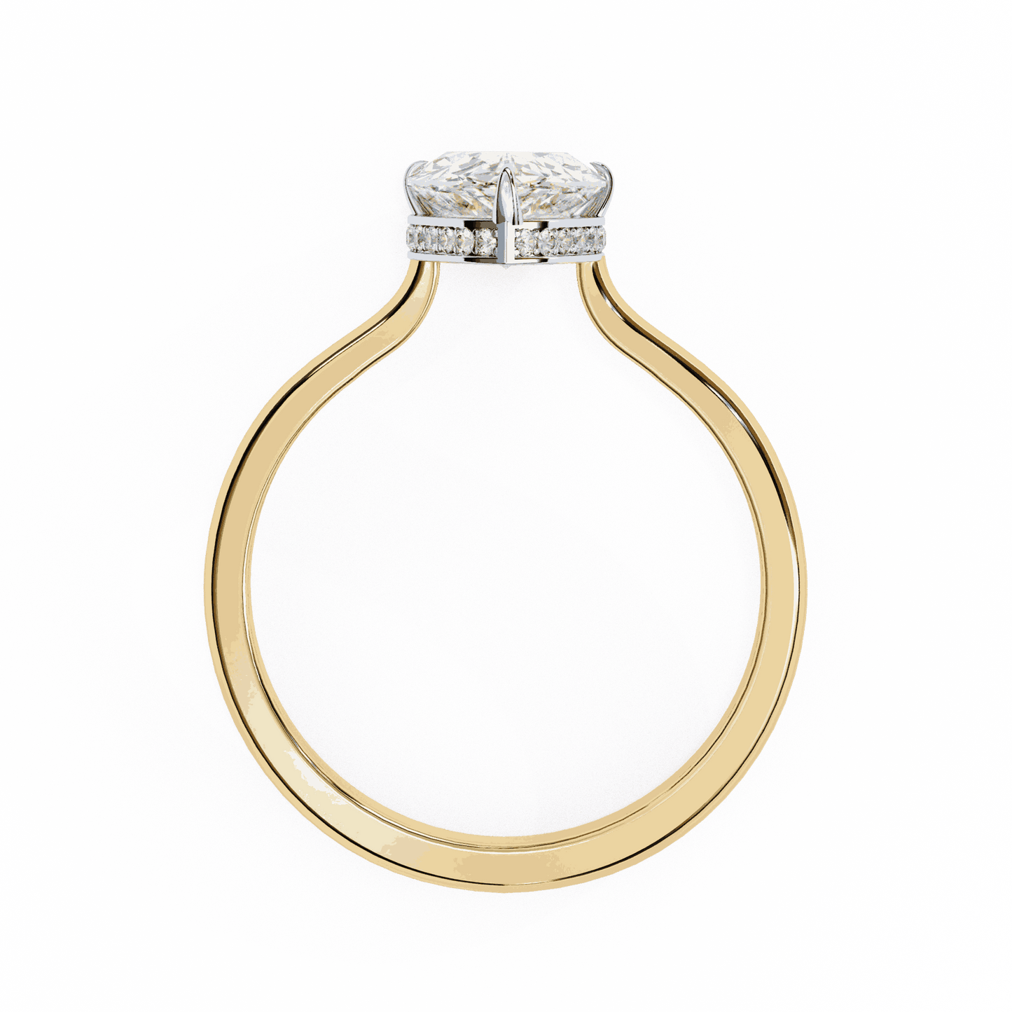 Pear Cut Lab Grown Diamond Solitaire Engagement Ring with Hidden Halo Basket