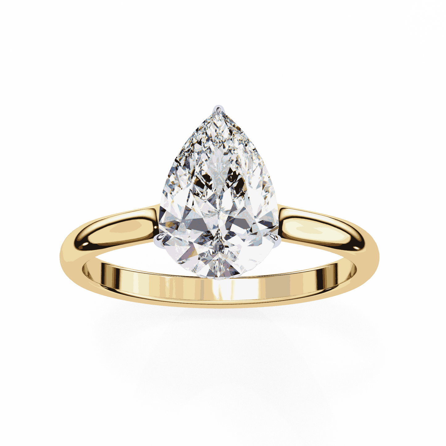Pear Cut Lab Grown Diamond Solitaire Engagement Ring with Hidden Halo Basket