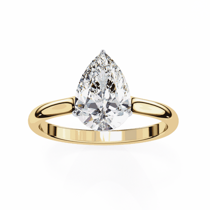 Pear Cut Lab Grown Diamond Solitaire Engagement Ring with Hidden Halo Basket