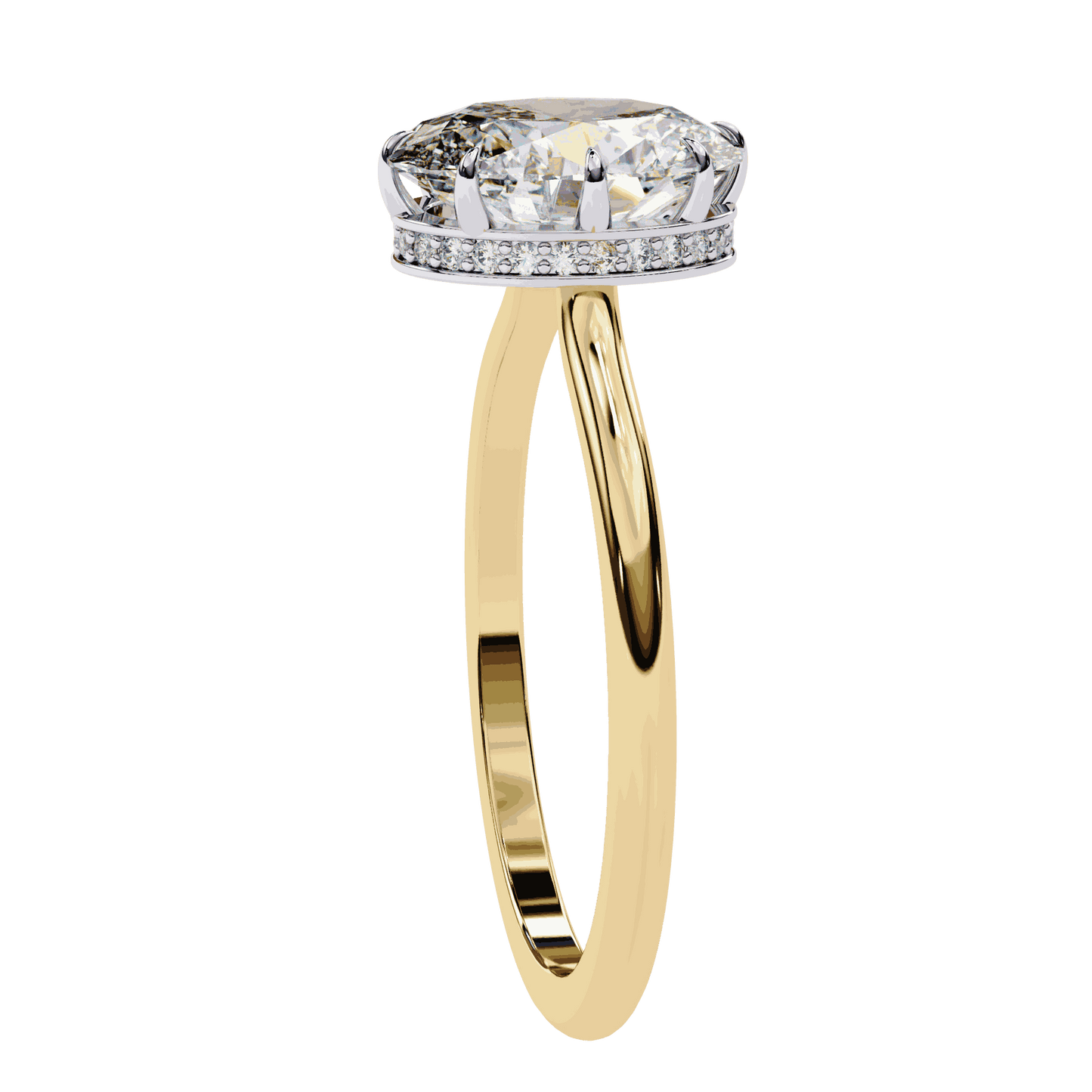 Oval Cut Lab Grown Diamond Solitaire Engagement Ring with Hidden Halo Basket