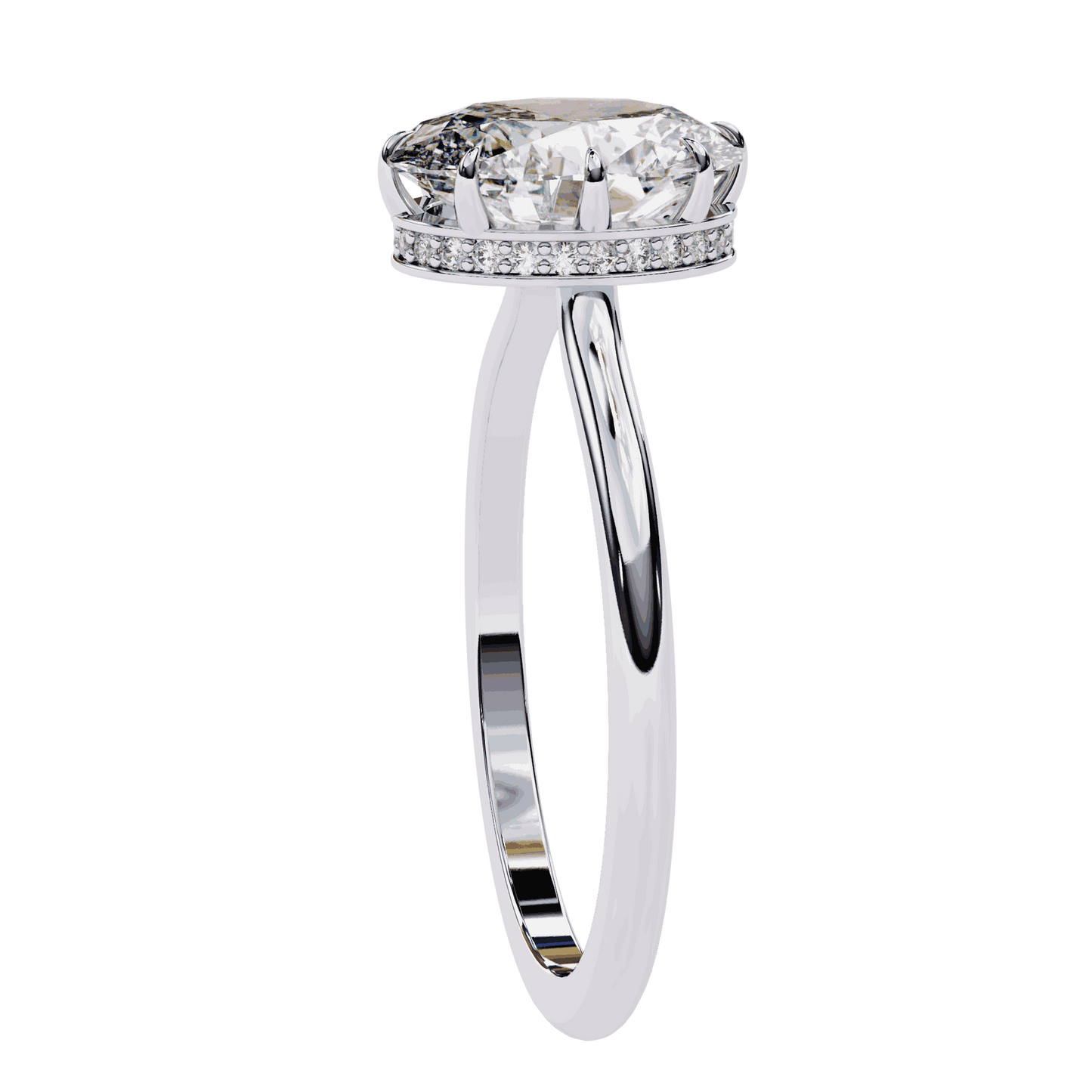 Oval Cut Lab Grown Diamond Solitaire Engagement Ring with Hidden Halo Basket