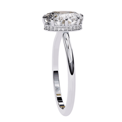 Oval Cut Lab Grown Diamond Solitaire Engagement Ring with Hidden Halo Basket