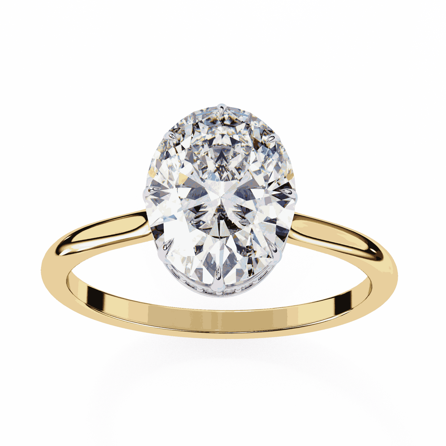 Oval Cut Lab Grown Diamond Solitaire Engagement Ring with Hidden Halo Basket