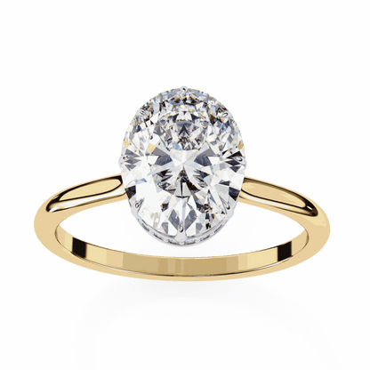 Oval Cut Lab Grown Diamond Solitaire Engagement Ring with Hidden Halo Basket